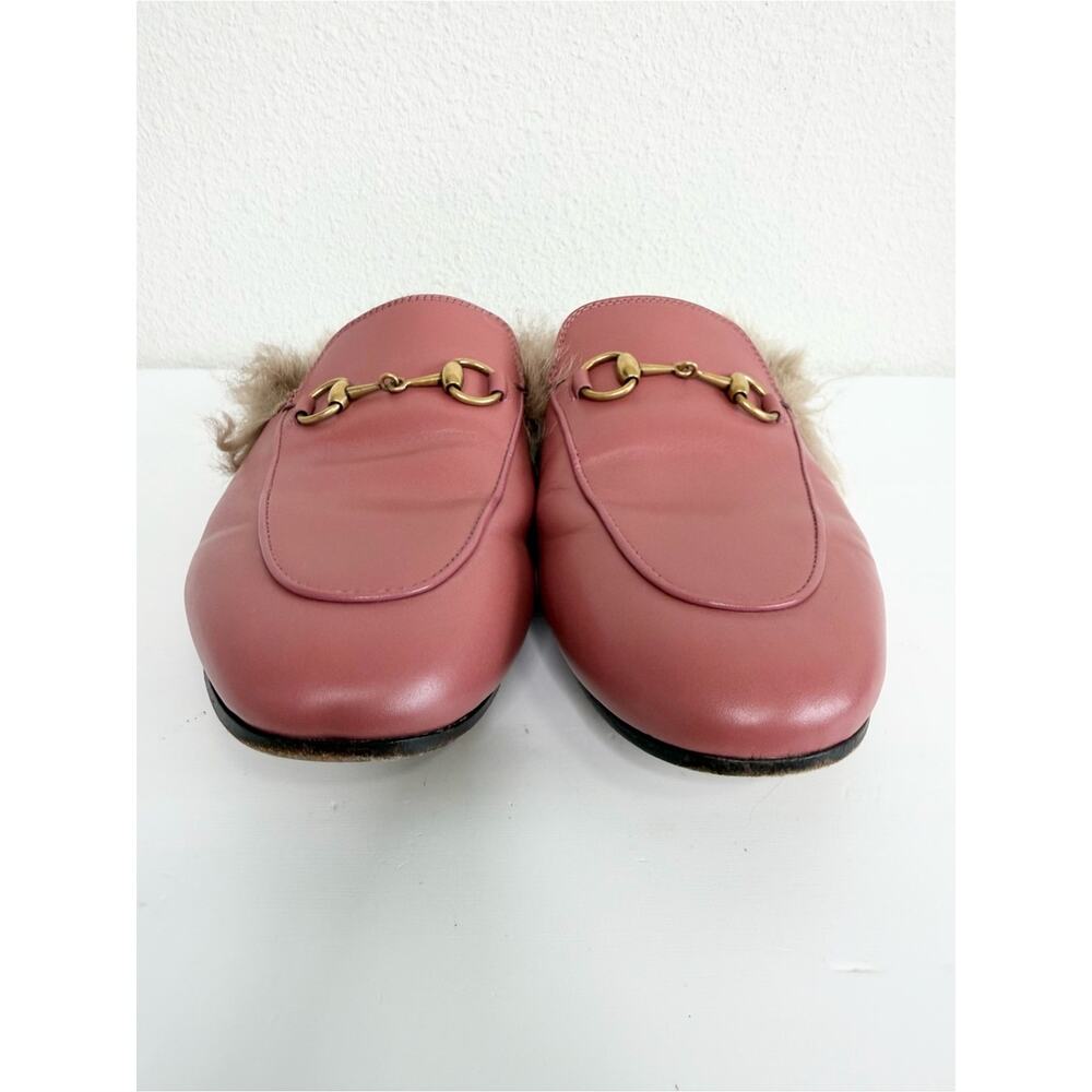 Gucci Princetown Pink Leather Fur Trim Horsebit Mules Size 37 - Picture 6 of 13